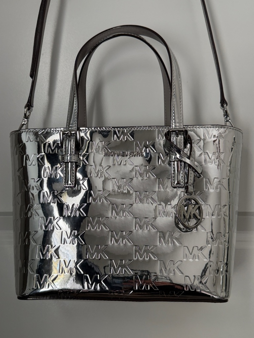 MICHAEL KORS Jet Set Extra Small Metallic Silver Embossed Tote - Picture 14 of 16